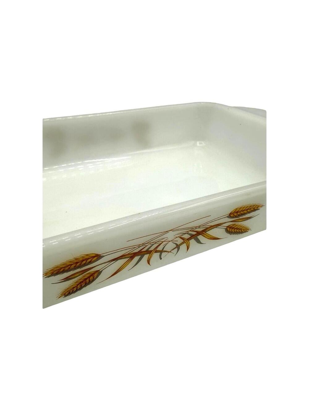 Vintage Fire King Milk Glass Casserole Baking Dish, Wheat Pattern, Rectangle